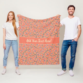 Elegantens Orange, koraller och blått Blommigt Fleecefilt