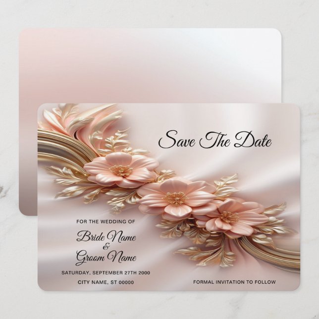 Elegantens Orange Peach-Blommigt Spara datum Datumet (Fram/baksida)