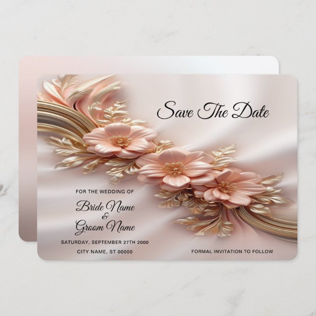 Elegantens Orange Peach-Blommigt Spara datum Spara Datumet (Fram/baksida)