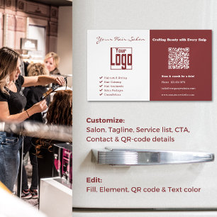 Elegantens Professionell Logotyp QR-kod Hair Salon Magnetiska Visitkort
