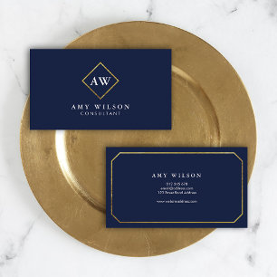 Elegantens Professionell, monogram Blue Visitkort
