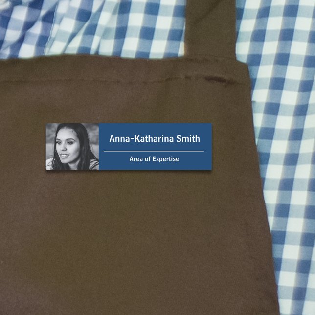 Elegantens profilbildexpertis Blue White Namnbricka (Elegant Profile Image Expertise Blue White Name Tag)