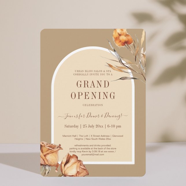 Elegantens Retro Arch Flower Business Grand Open Inbjudningar (Elegant Retro Arch Flower Business Grand Opening Invitation)