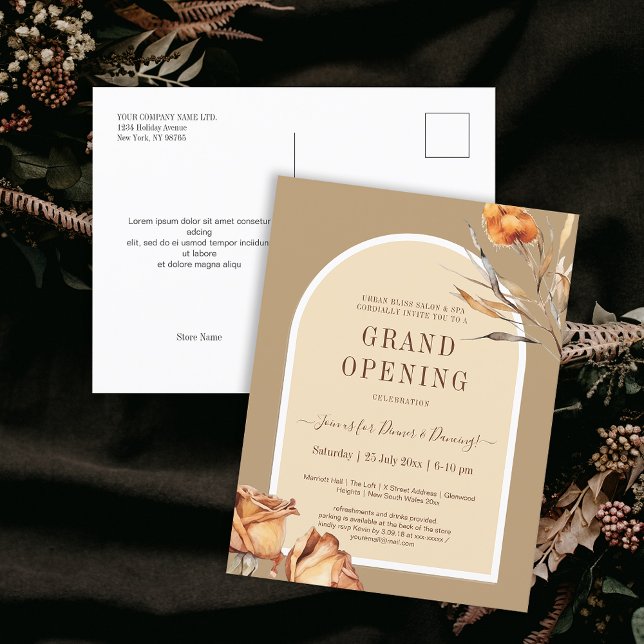 Elegantens Retro Arch Flower Business Grand Open Vykort (Elegant Retro Arch Flower Business Grand Opening Postcard)