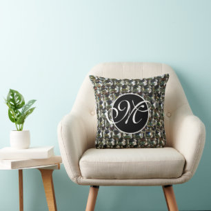 Elegantens retrodiamanter rhinestones monogram kudde