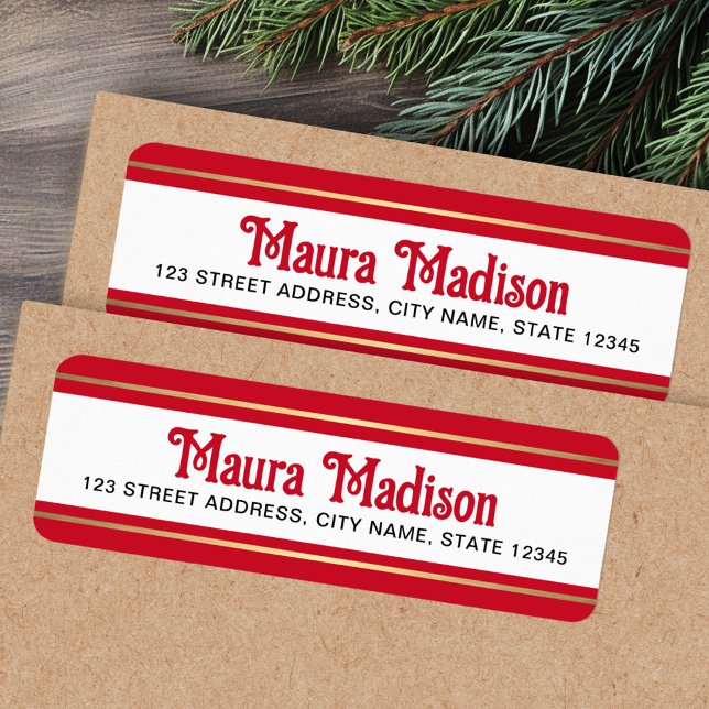 Elegantens röda helgdag, returadress returadress etikett (Elegant red Christmas holiday return address Label)