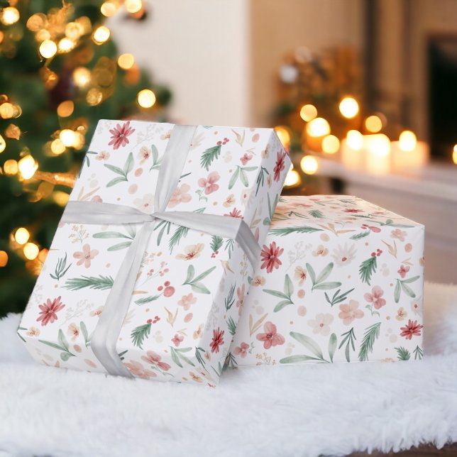 Elegantens romantiska Blommigt med mjuk vattenfärg Presentpapper (Elegant romantic Soft Watercolor Floral Christmas Wrapping Paper)