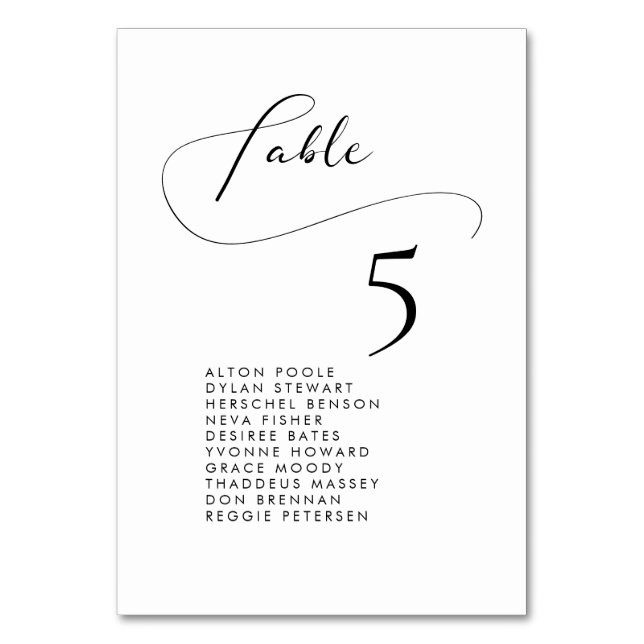 Elegantens romantiska platskort för kalligrafisitt bordsnummer (Framsidan)