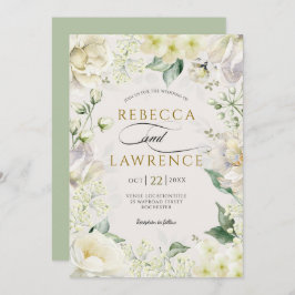 Elegantens romantiska vita sage blommigt bröllop inbjudningar