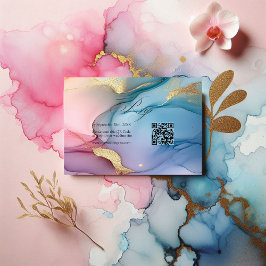 Elegantens Rosa, Blå och Guld Flowing Bläck Bröllo OSA Kort