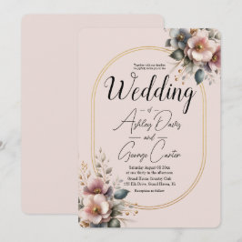 Elegantens rosa, blått och grädde blommigt bröllop inbjudningar
