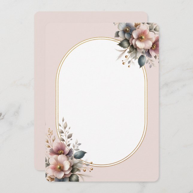 Elegantens rosa, blått och grädde blommigt bröllop inbjudningar (Fram/baksida)