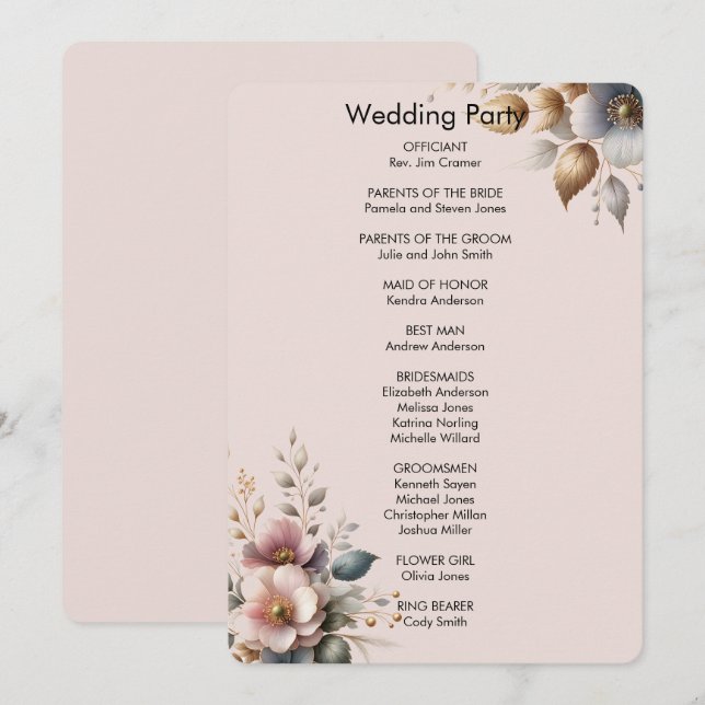 Elegantens rosa, blått och grädde blommigt bröllop inbjudningar (Fram/baksida)