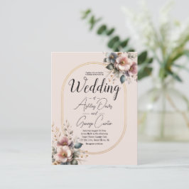 Elegantens rosa, blått och grädde blommigt bröllop vykort