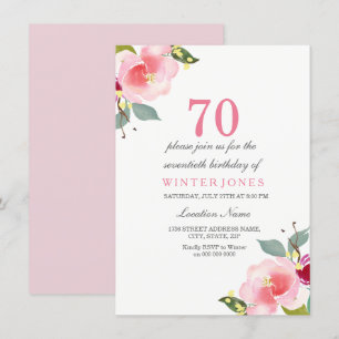 Elegantens Rosa Blommigt 70:e Födelsedagsfest inbj Inbjudningar