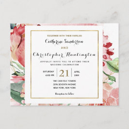 Elegantens Rosa Blommigt allt i en bröllopsinbjuda Vykort