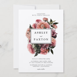 Elegantens Rosa | Blommigt Bouquet on White Inbjudningar