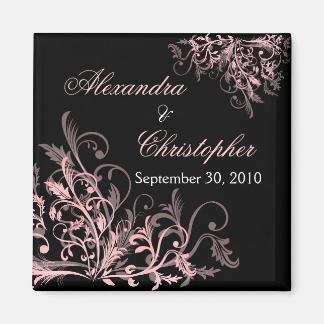 Elegantens Rosa Flower Swirls Save Date Bröllop 2 Magnet (Framsidan)