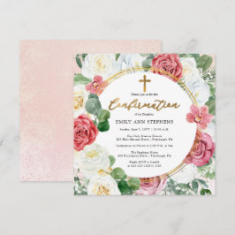 Elegantens Rosa | Guld Blommigt Ram Girl Bekräftel Inbjudningar