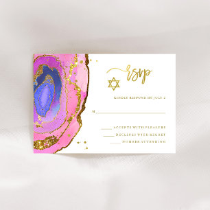Elegantens Rosa och blågeode med Guld Bat mitzvah OSA Kort