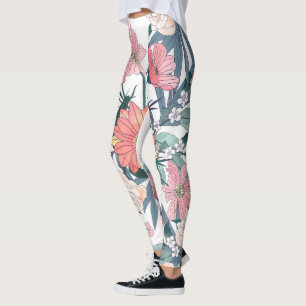 Elegantens Rosa och Blommigt med blå vattenfärg Leggings
