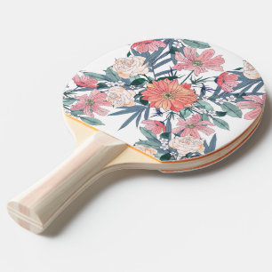Elegantens Rosa och Blommigt med blå vattenfärg Pingisracket