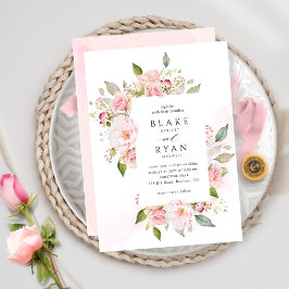 Elegantens Rosa och Blommigten Ram Bröllop Inbjudningar