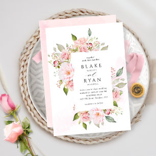 Elegantens Rosa och  Blommigten Ram Bröllop Inbjudningar