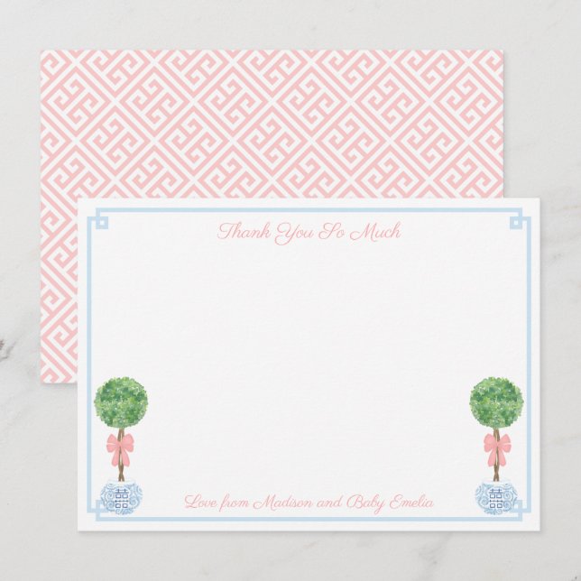 Elegantens Rosa och Blue Boxwood Baby Shower Bild Tack Kort (Fram/baksida)