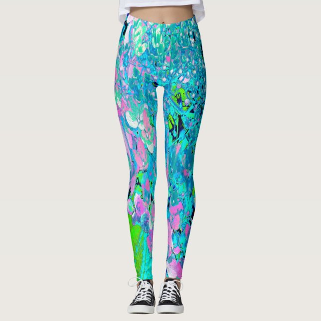 Elegantens Rosa och Blue Limelight Hydrangea Leggings (Framsida)