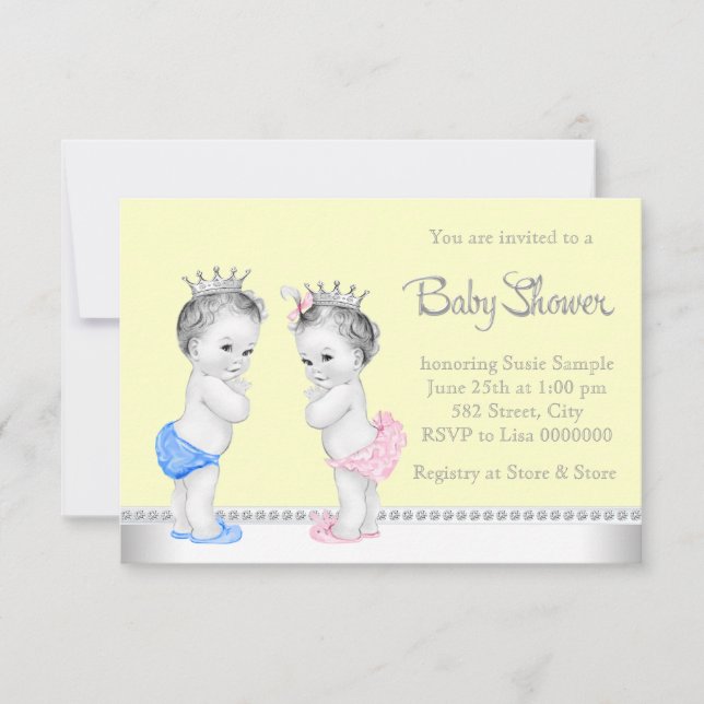 Elegantens Rosa och Blue Twillingars Baby Shower Inbjudningar (Framsida)