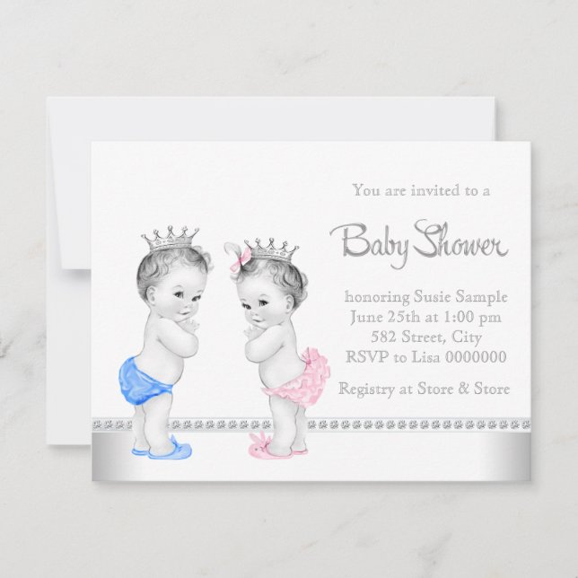 Elegantens Rosa och Blue Twillingars Baby Shower Inbjudningar (Framsida)