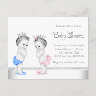 Elegantens Rosa och Blue Twillingars Baby Shower Inbjudningar
