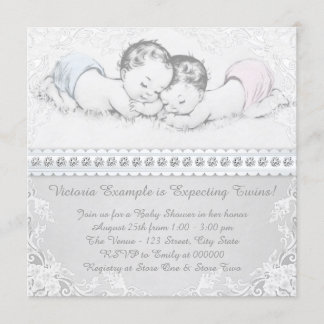 Elegantens Rosa och Blue Twin Baby Shower Inbjudningar