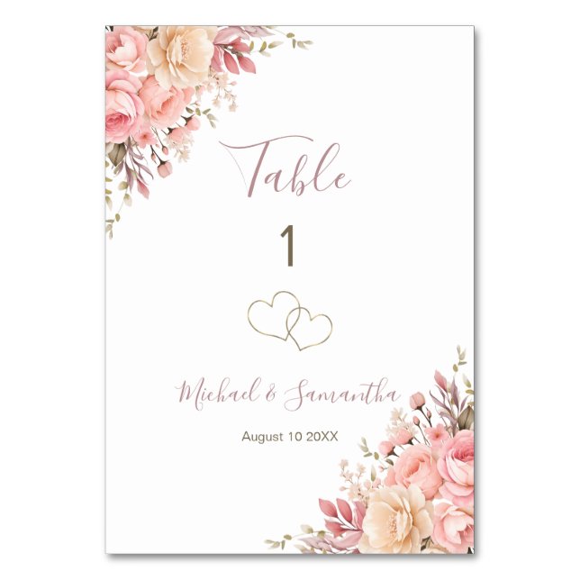 Elegantens Rosa och Bröllop-signalen i Elfenbensku Bordsnummer (Framsidan)