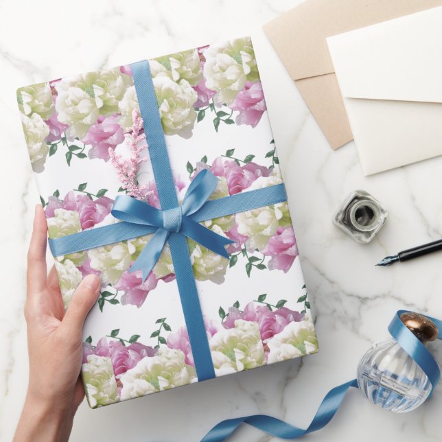 Elegantens Rosa och Cream Peony Wrapping Papper Presentpapper (Gåvor)