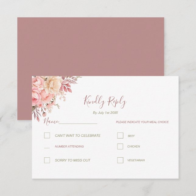 Elegantens Rosa och Elfenbenskustens Vår bröllop OSA Kort (Fram/baksida)