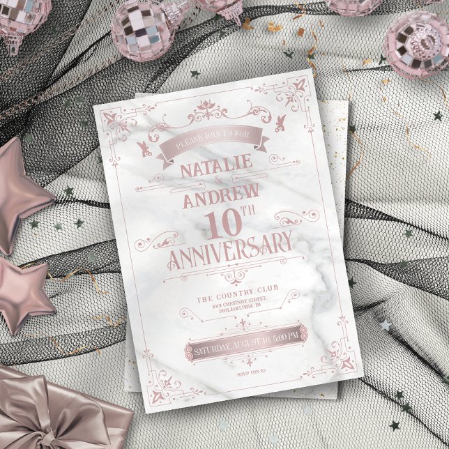 Elegantens Rosa och Grått-jubileumsinbjudan Inbjudningar (Elegant Pink and Gray Anniversary Invitation)