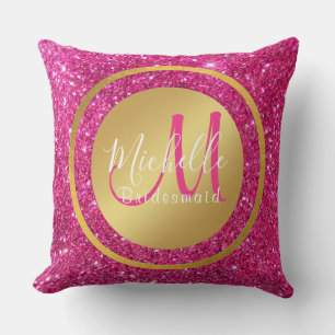 Elegantens Rosa och Guld Bröllop Monogram - första Kudde