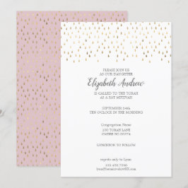 Elegantens Rosa och Guld regndroppar Bat mitzvah Inbjudningar