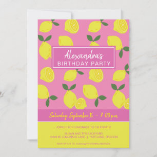 Elegantens Rosa och Gult Lemon Party Inbjudningar