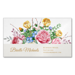 Elegantens Rosa och Gult Vår Ro Blommigten Magnetiska Visitkort