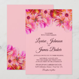 Elegantens Rosa och Gultens Blommigt Bröllop Inbjudningar