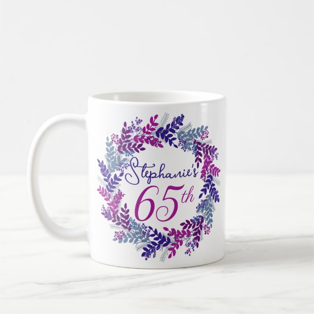 Elegantens Rosa och Lila 65e Födelsedag Kaffemugg (Vänster)