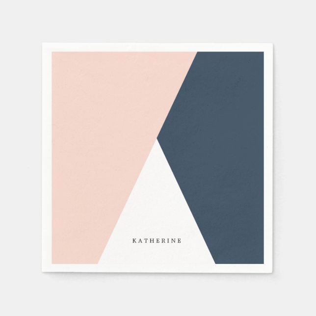 Elegantens  rosa och marinblå geometriska triangla pappersservett (Framsidan)