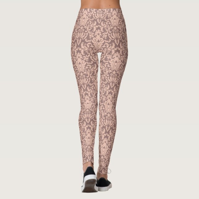 Elegantens Rosa och Mauve Damask Pattern Leggings (Baksida)