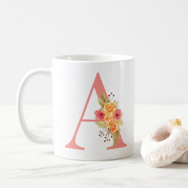 Elegantens Rosa och Orange Blommonogram A Kaffemugg