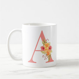 Elegantens Rosa och Orange Blommonogram A Kaffemugg
