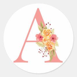 Elegantens Rosa och Orange Blommonogram A Runt Klistermärke