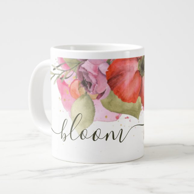 Elegantens Rosa och Röd Blommigt "Bloom" Jumbo Mugg (Framsida vänster)